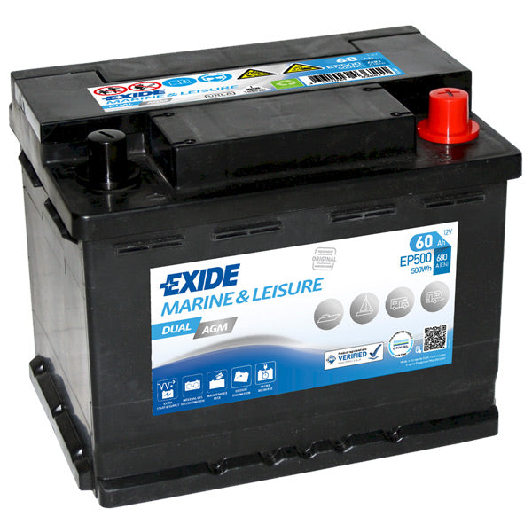 Exide, Dual AGM-batteri, 60 Amp, CCA 680A, EP500