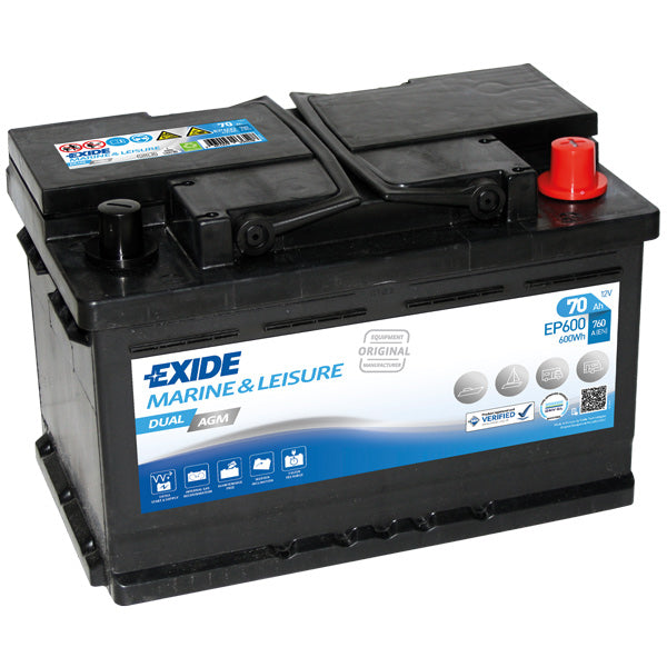 Exide, Dual AGM-batteri, 70 Amp, 760A CCA, EP600