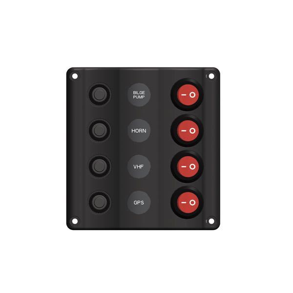 SeaTec, Wave Elpanel Med 4 Kontakter Led Och Automatsäkring, 12V