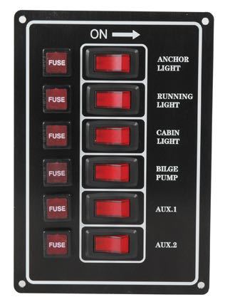 Elpanel 6 kontakter 12V vertikal, 10 A, 115 mm x 165 mm