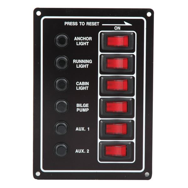 SeaTec, Elpanel Med 6 Strömbrytare Och Termosäkringar, 12V