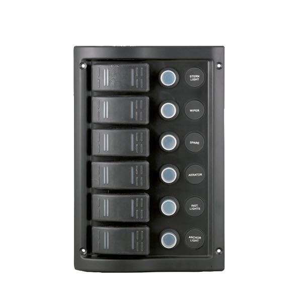 SeaTec, Elpanel Stänktäta Med Automatsäkringar Och 6 Kontakter, 12V