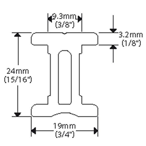 Ronstan, I-skena 19 mm, 2m, 100 mm hålavstånd